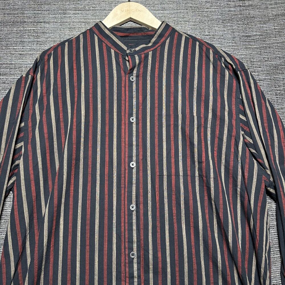 Scully Shirt Men's XL Black Striped Long Sleeve Button Band Collar Western RW293